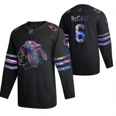 Miehille NHL Chicago Blackhawks Pelipaita Jake McCabe 6 2021-22 Irisoiva holografinen Musta Authentic